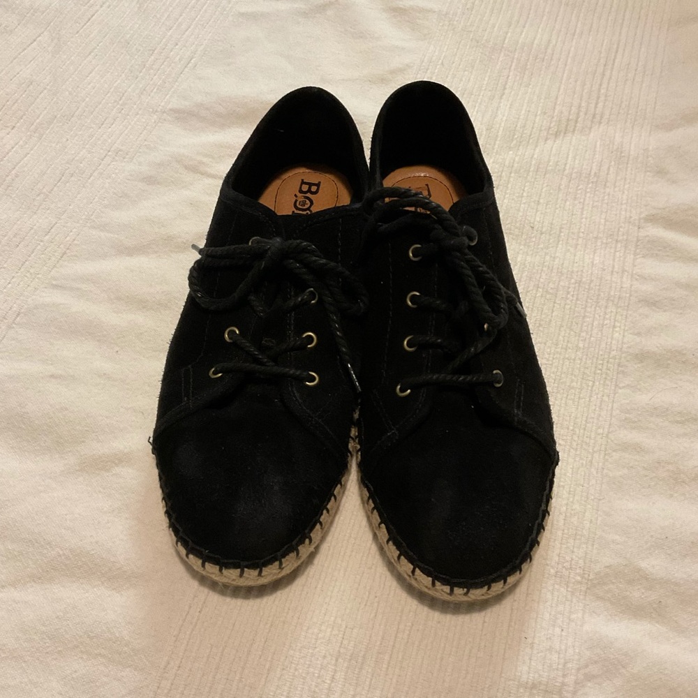Born Drilles Black Suede Leather Espadrille Lace Up Sneakers Shoes, women’s 8